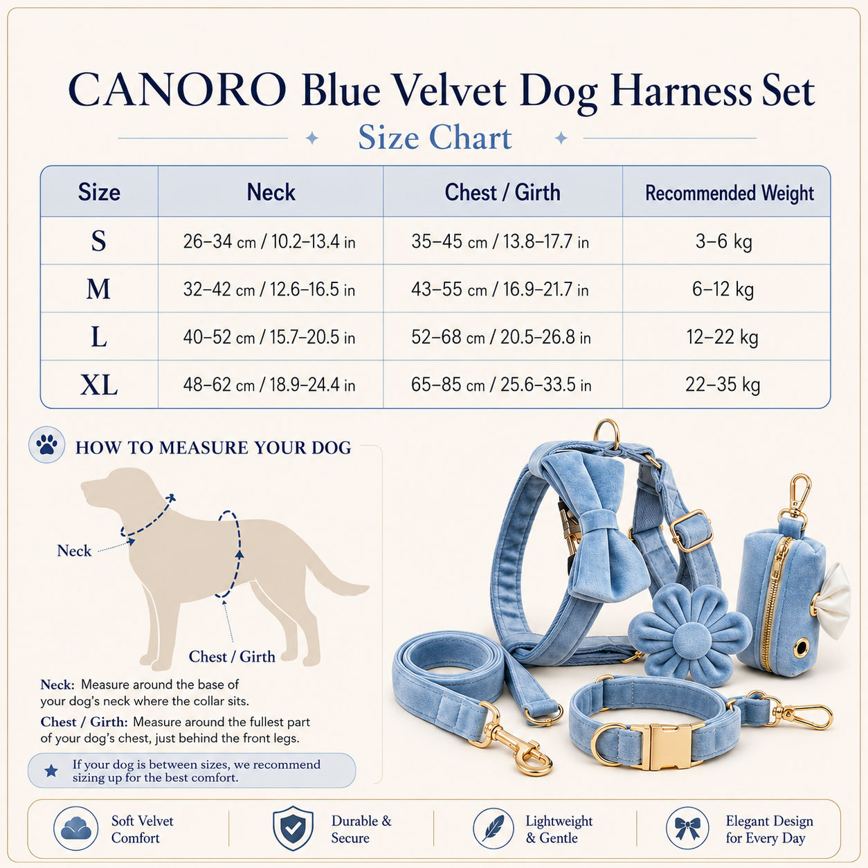Conjunto de arnés de terciopelo azul CANORO para perro