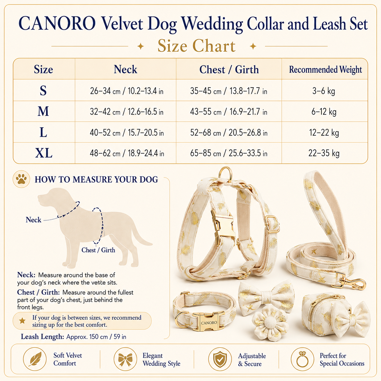 Juego de collar y correa de terciopelo para bodas de perro