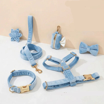 Conjunto de arnés de terciopelo azul CANORO para perro