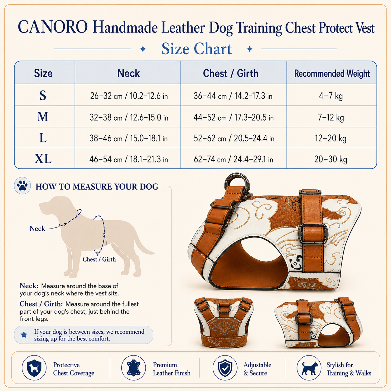 Chaleco protector de pecho para adiestramiento de perros de cuero hecho a mano