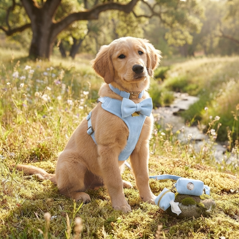 Conjunto de arnés de terciopelo azul CANORO para perro