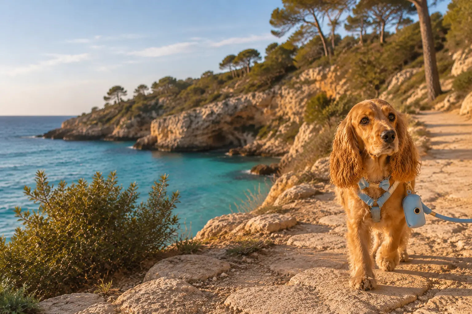 Honey wearing the CANORO Jávea Blue collection on the Costa Blanca