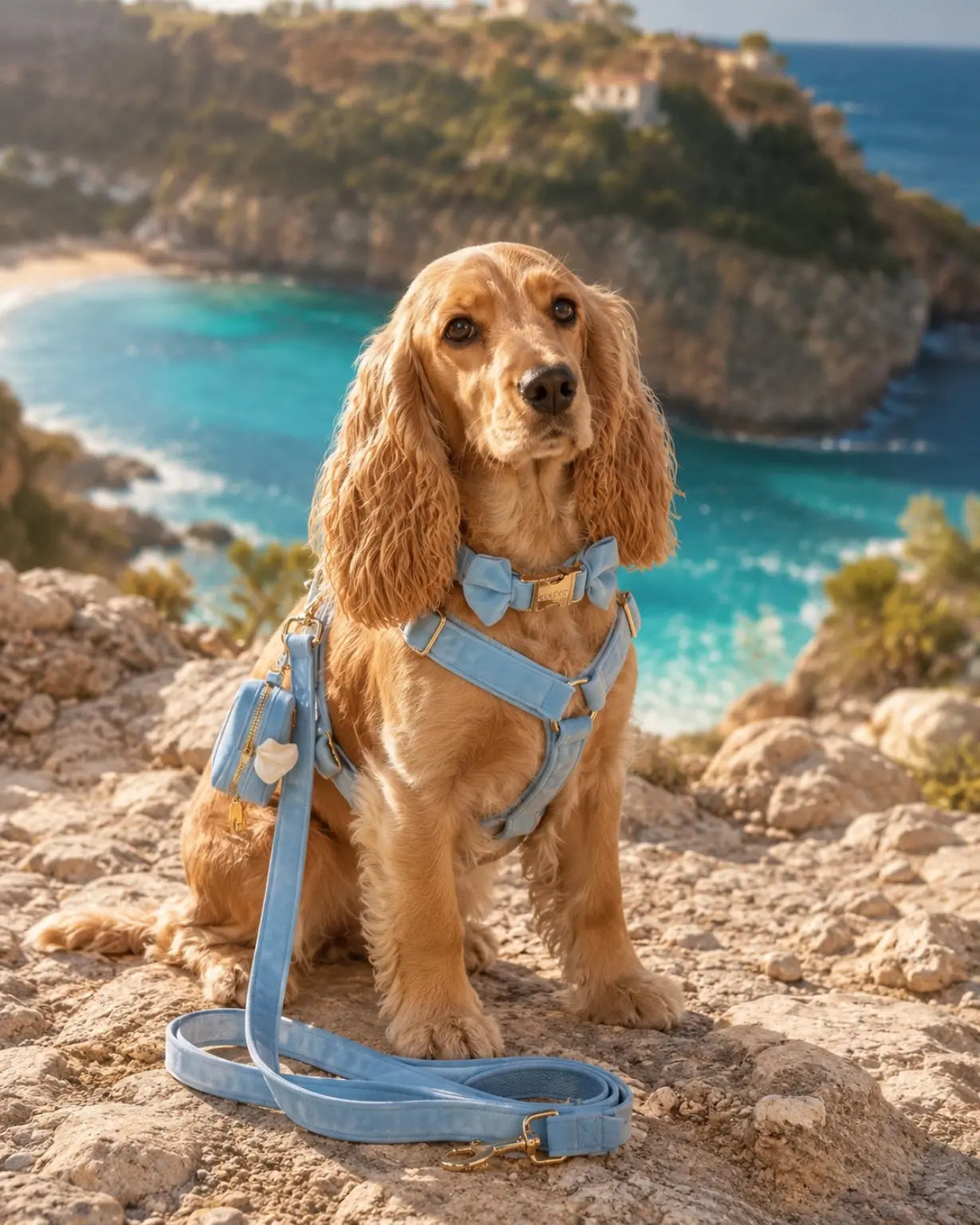 Honey wearing CANORO accessories on the Mediterranean coast